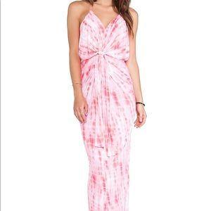 T-bags Los Angeles Knot Front Maxi Dress in Neon Coral Tie Dye XS